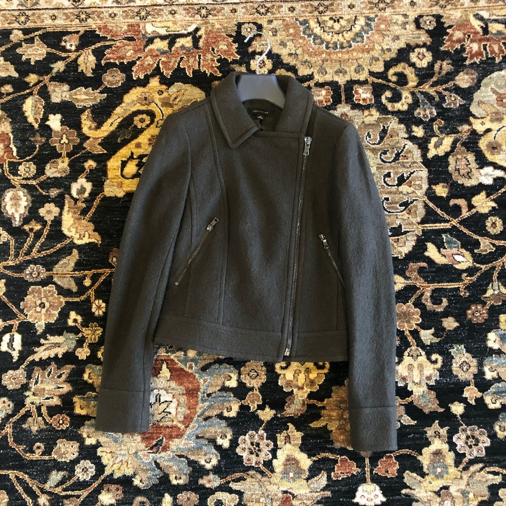 Ann Taylor Olive/Brown Wool Bomber Jacket Size XS